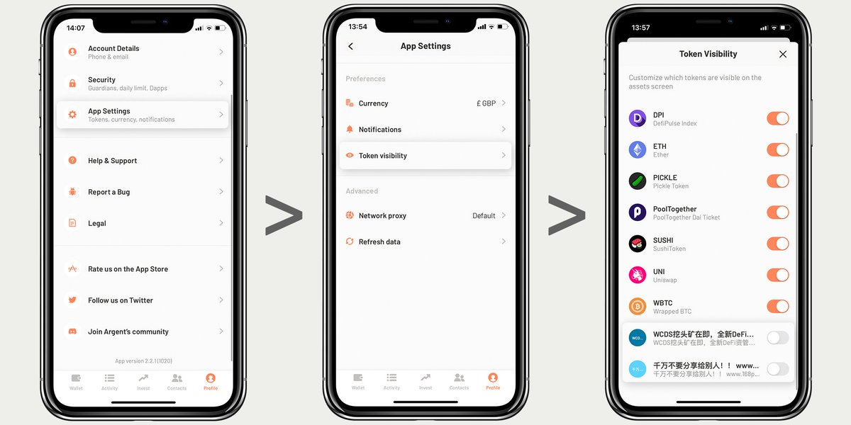 Argent wallet app screen