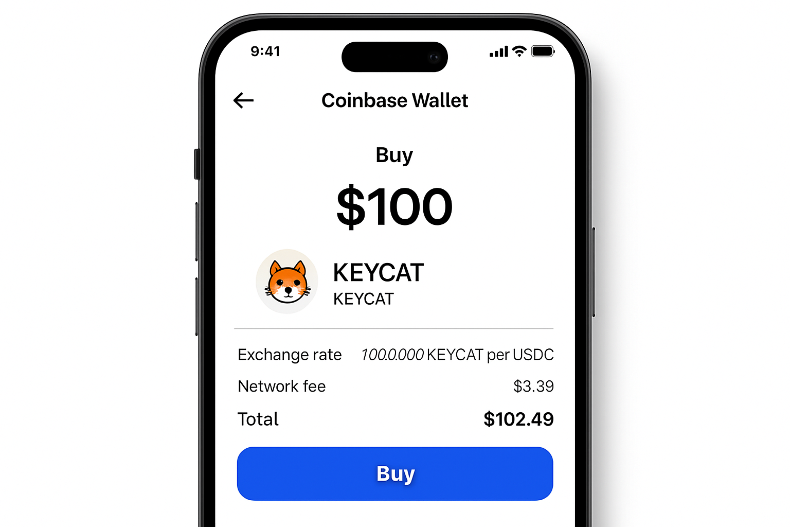 Buying KEYCAT token in Coinbase Wallet app