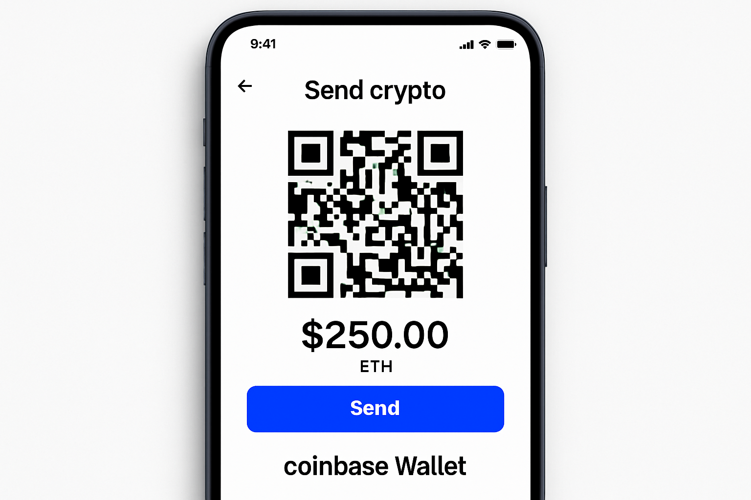 Sending crypto via QR code in Coinbase Wallet app