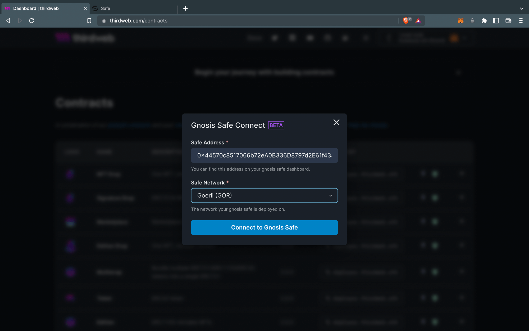 Gnosis Safe multisig wallet dashboard