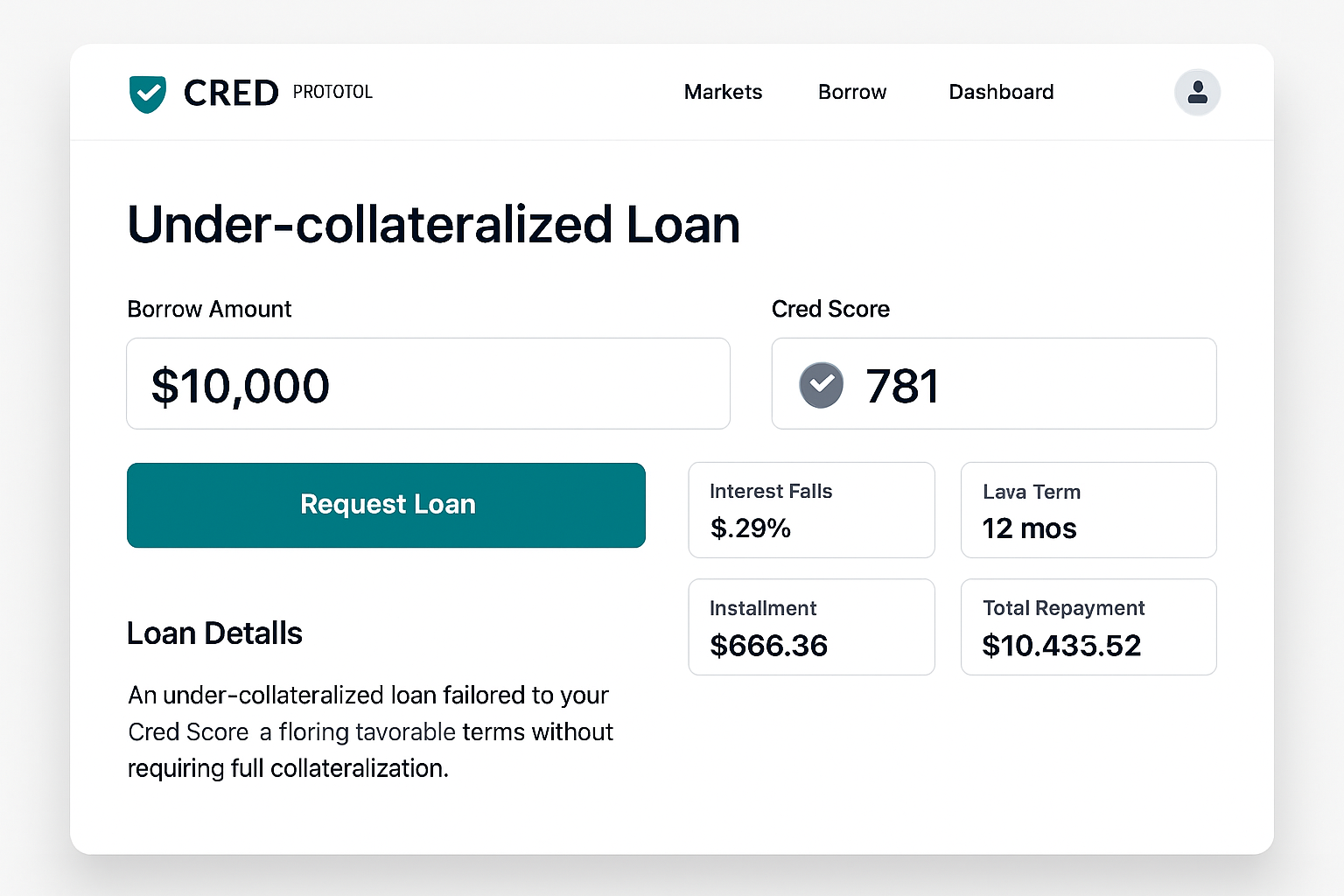 Cred Protocol DeFi under-collateralized lending interface