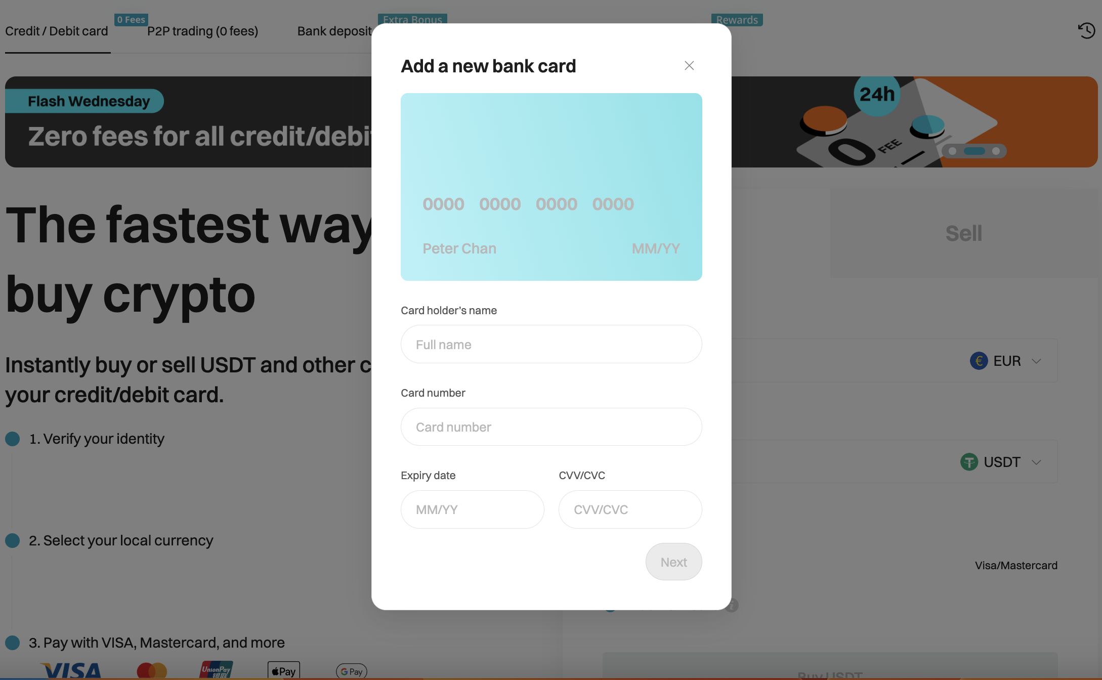CoinsPaid Crypto Debit Card interface