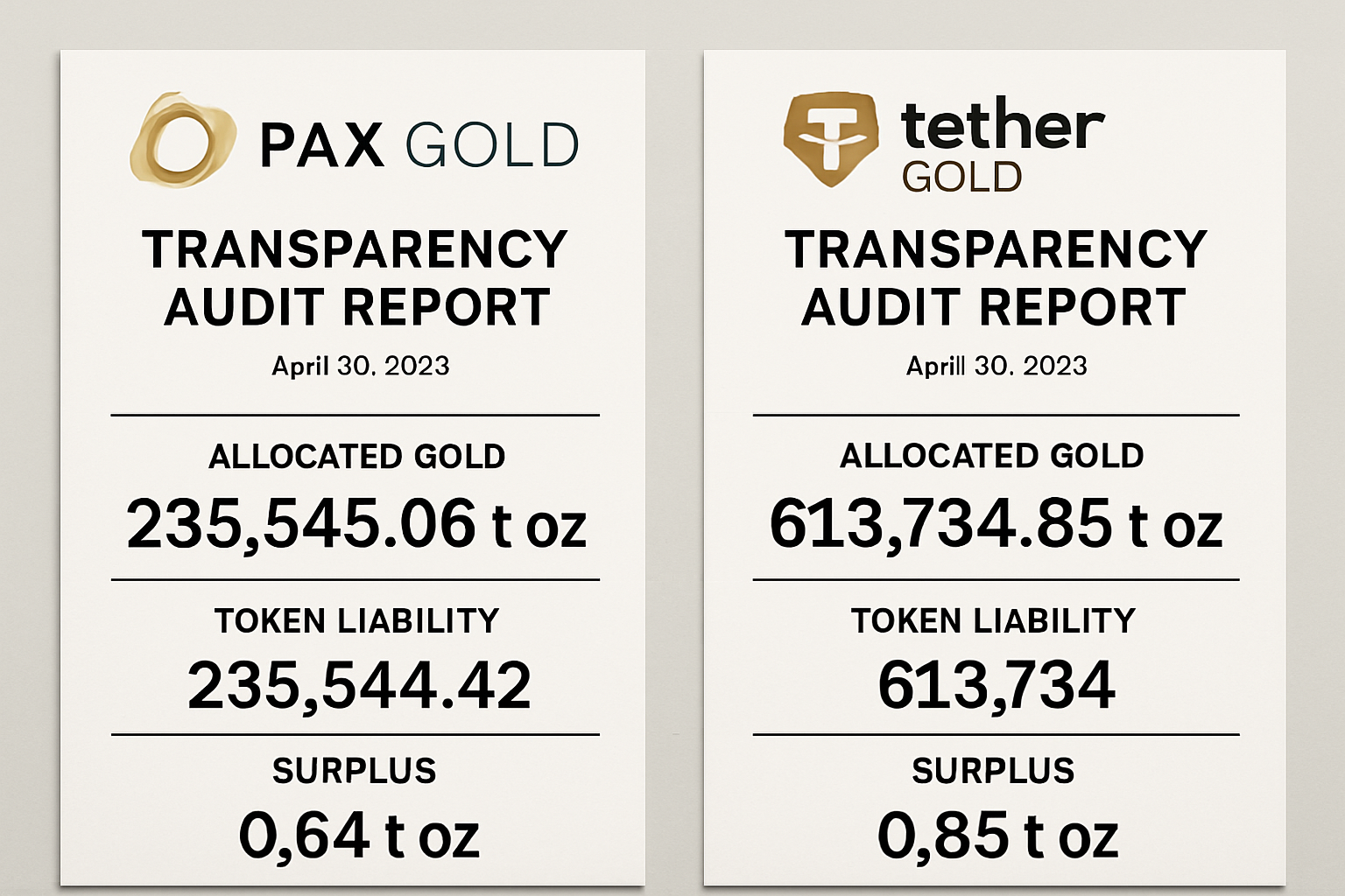 PAX Gold and Tether Gold transparency audit reports