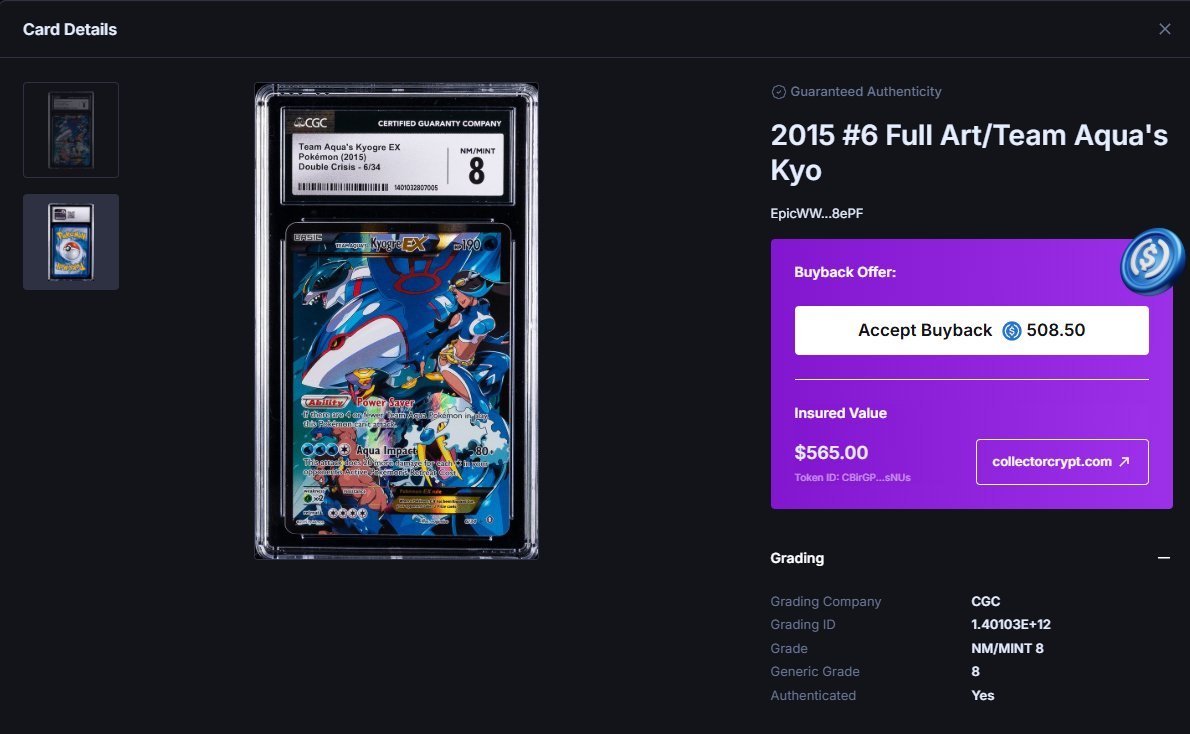 Collector Crypt instant buyback feature