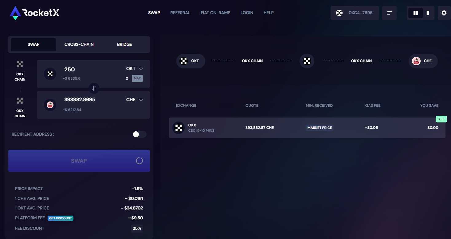 OKX Wallet cross-chain bridge UI