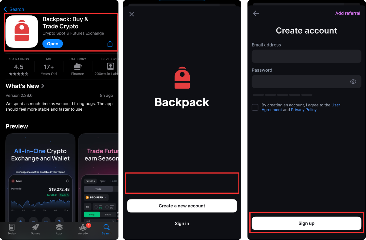 Ethereum dApps interface on Backpack Wallet