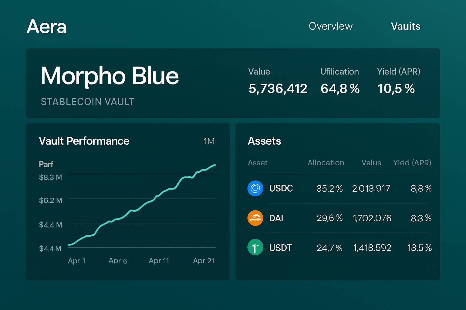 Aera and Morpho Blue stablecoin vault dashboard screenshot