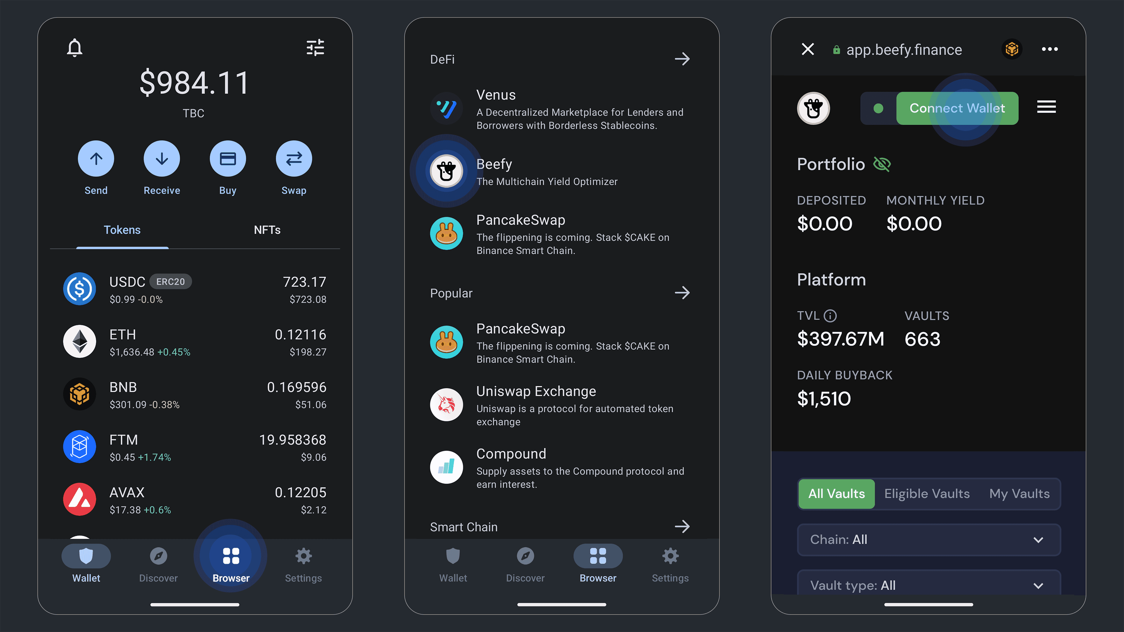 Yearn Finance and Beefy Finance stablecoin vault interface