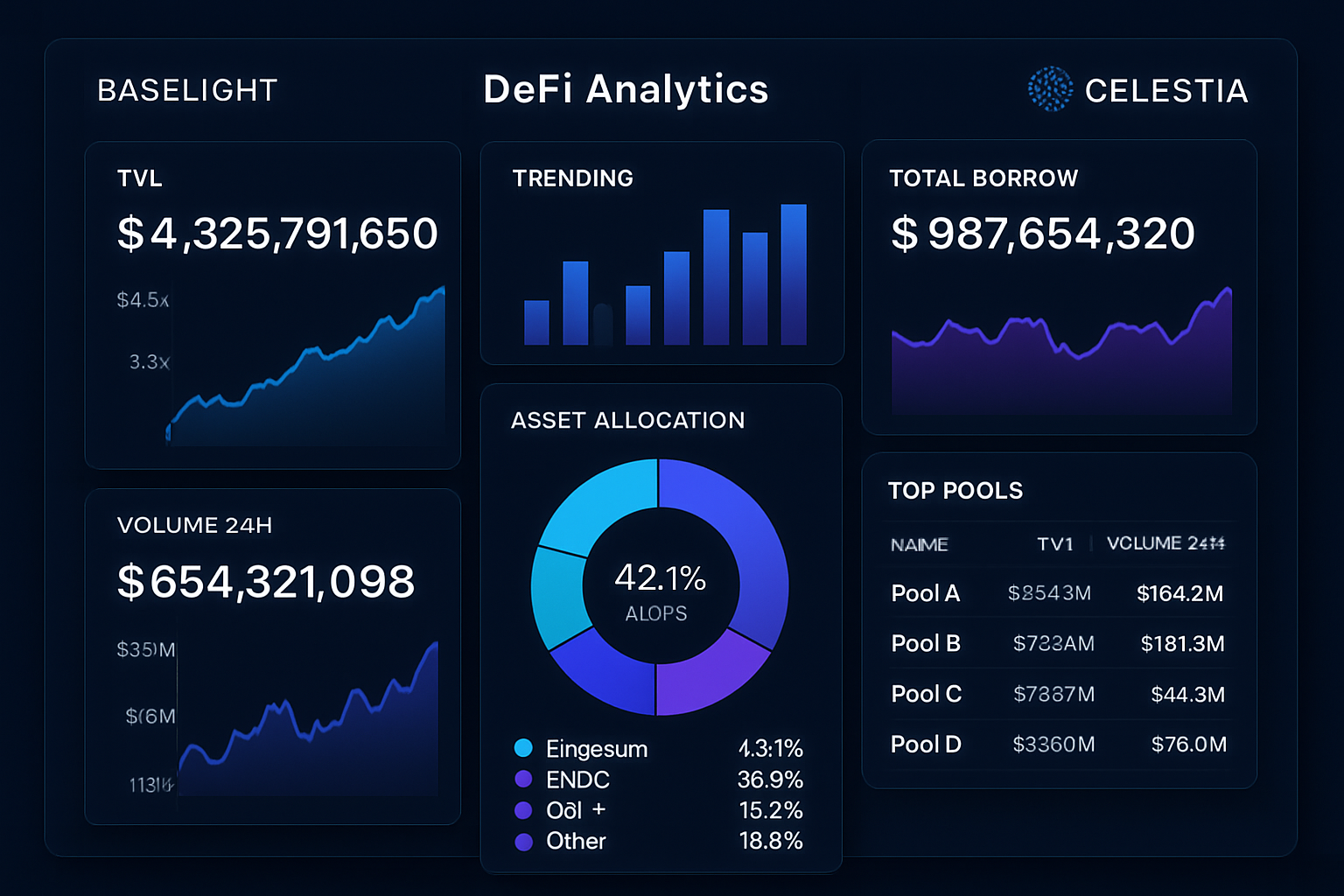 DeFi analytics dashboard Baselight Celestia