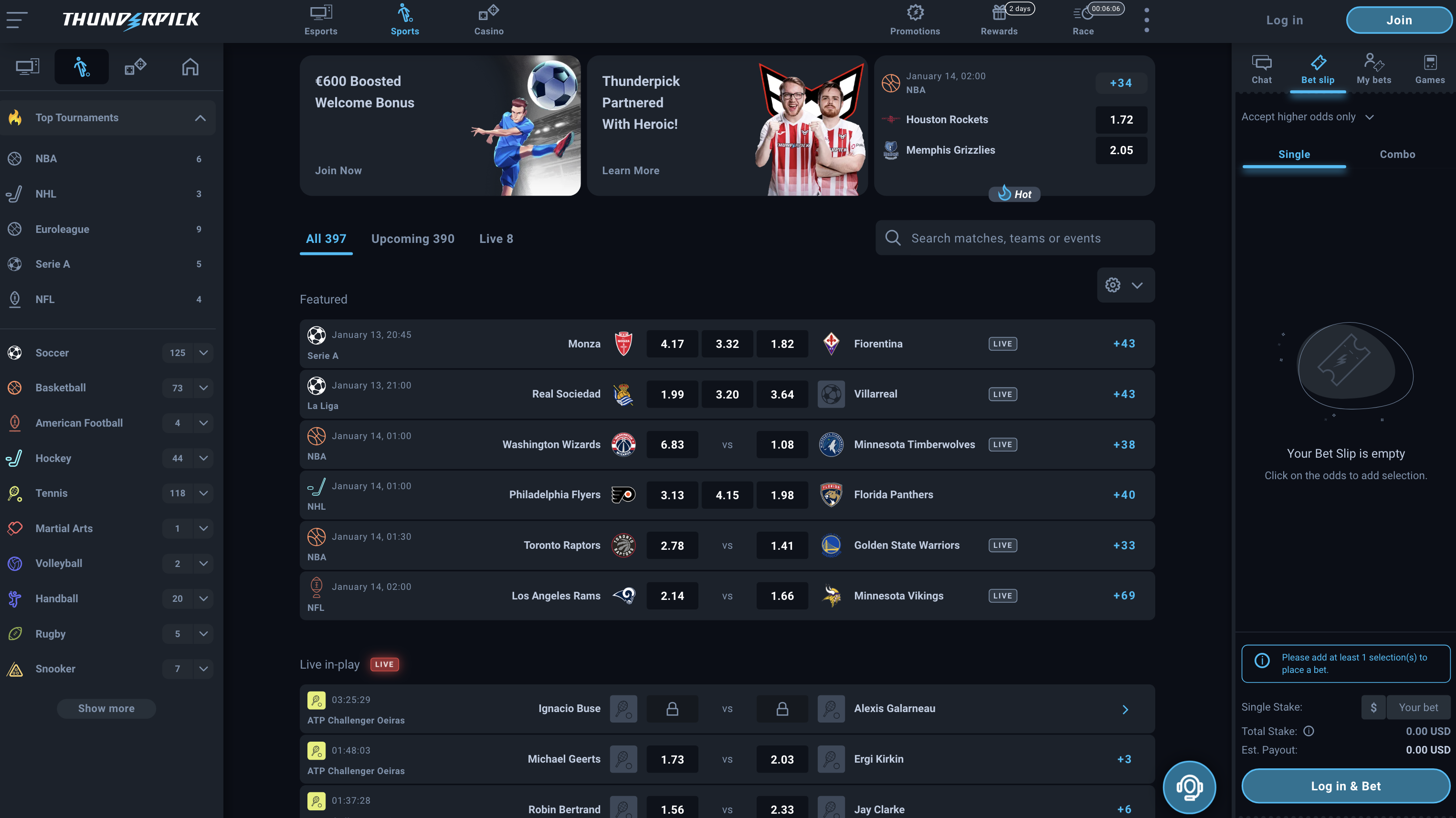 ThunderPick crypto esports betting 2025 interface