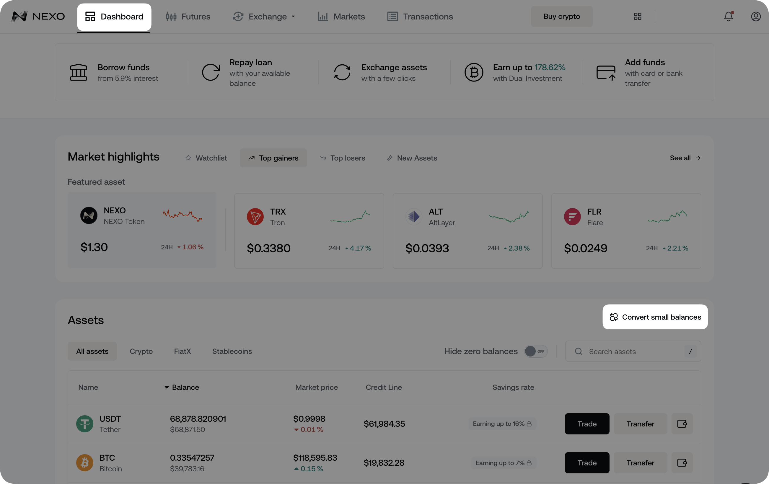 Nexo PAXG staking dashboard
