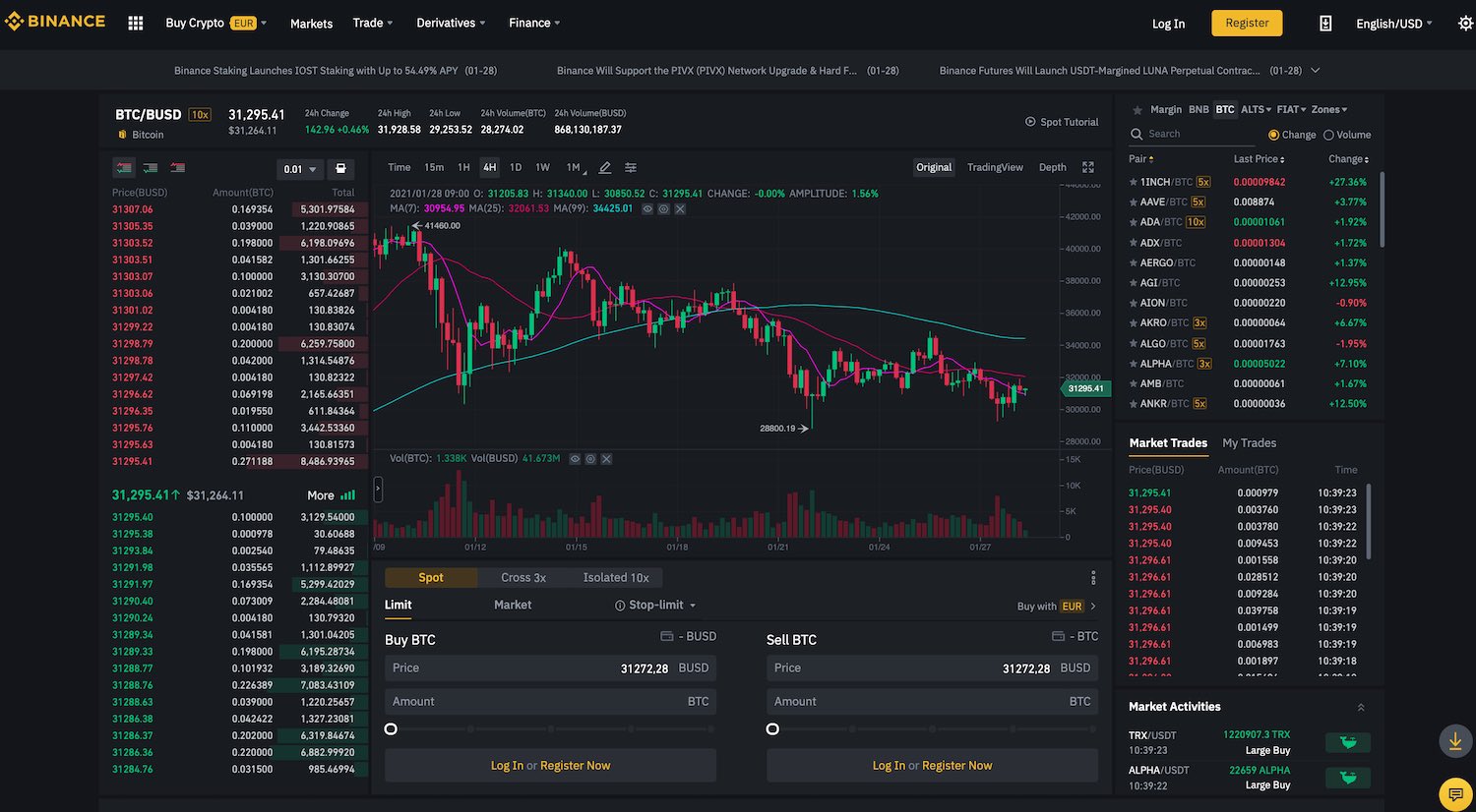 Binance exchange homepage