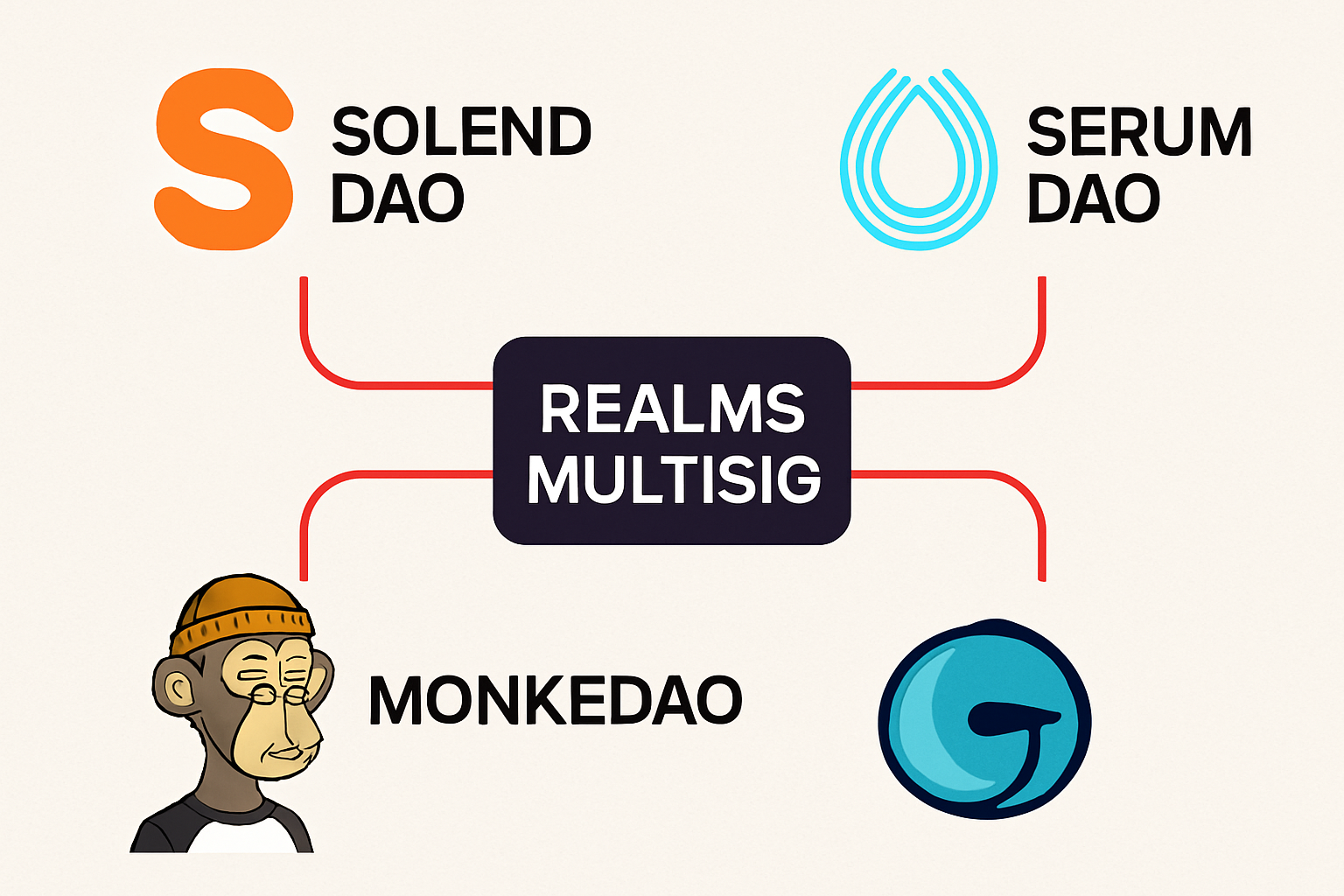 Solend DAO, Serum DAO, MonkeDAO using Realms multisig