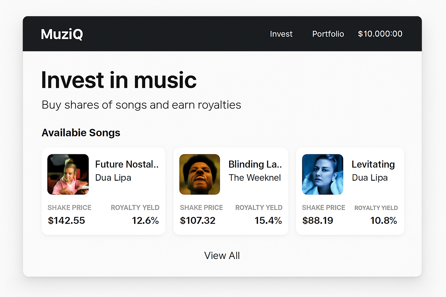 MuziQ music investment platform interface