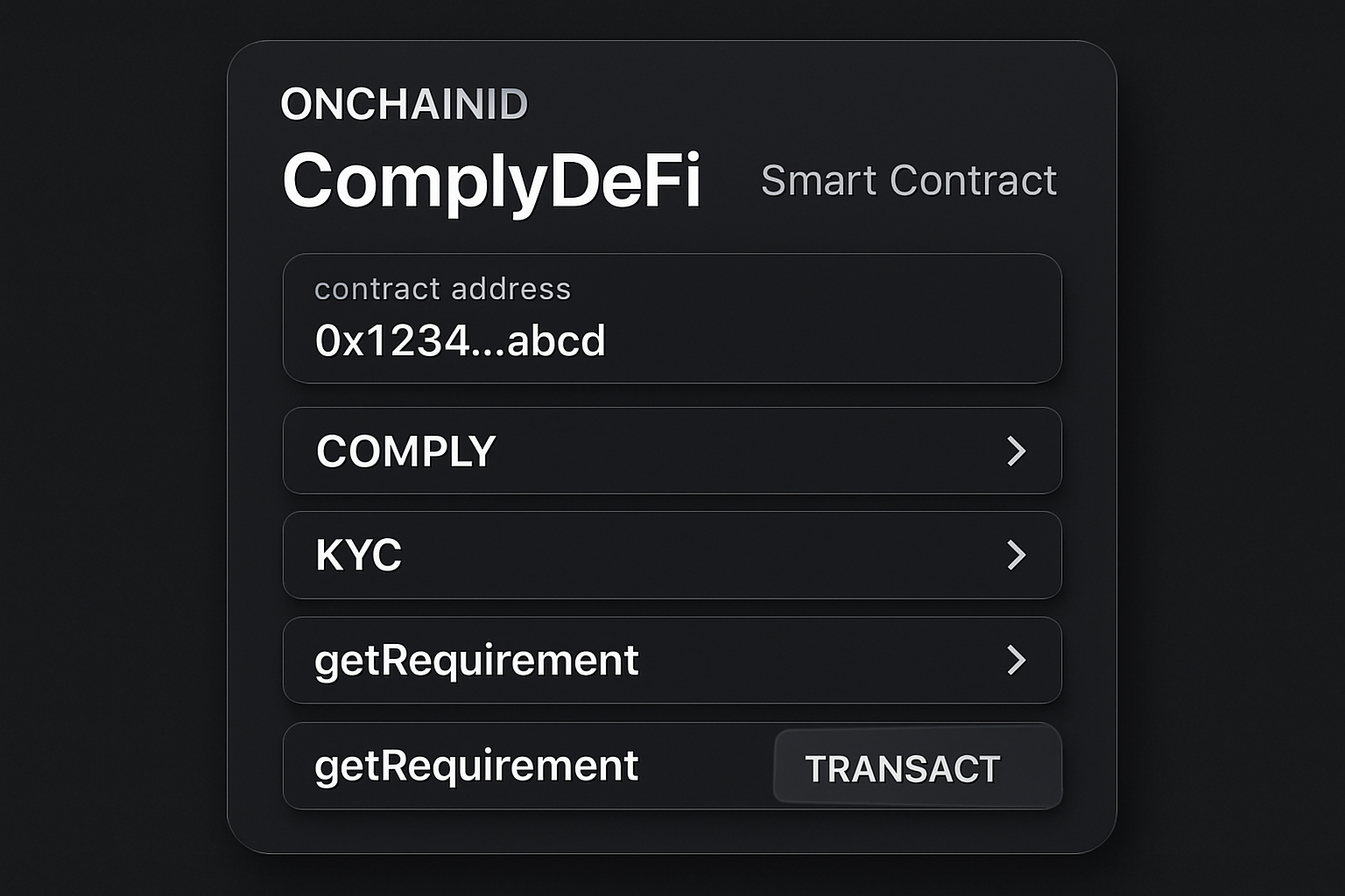 ONCHAINID ComplyDeFi smart contract UI