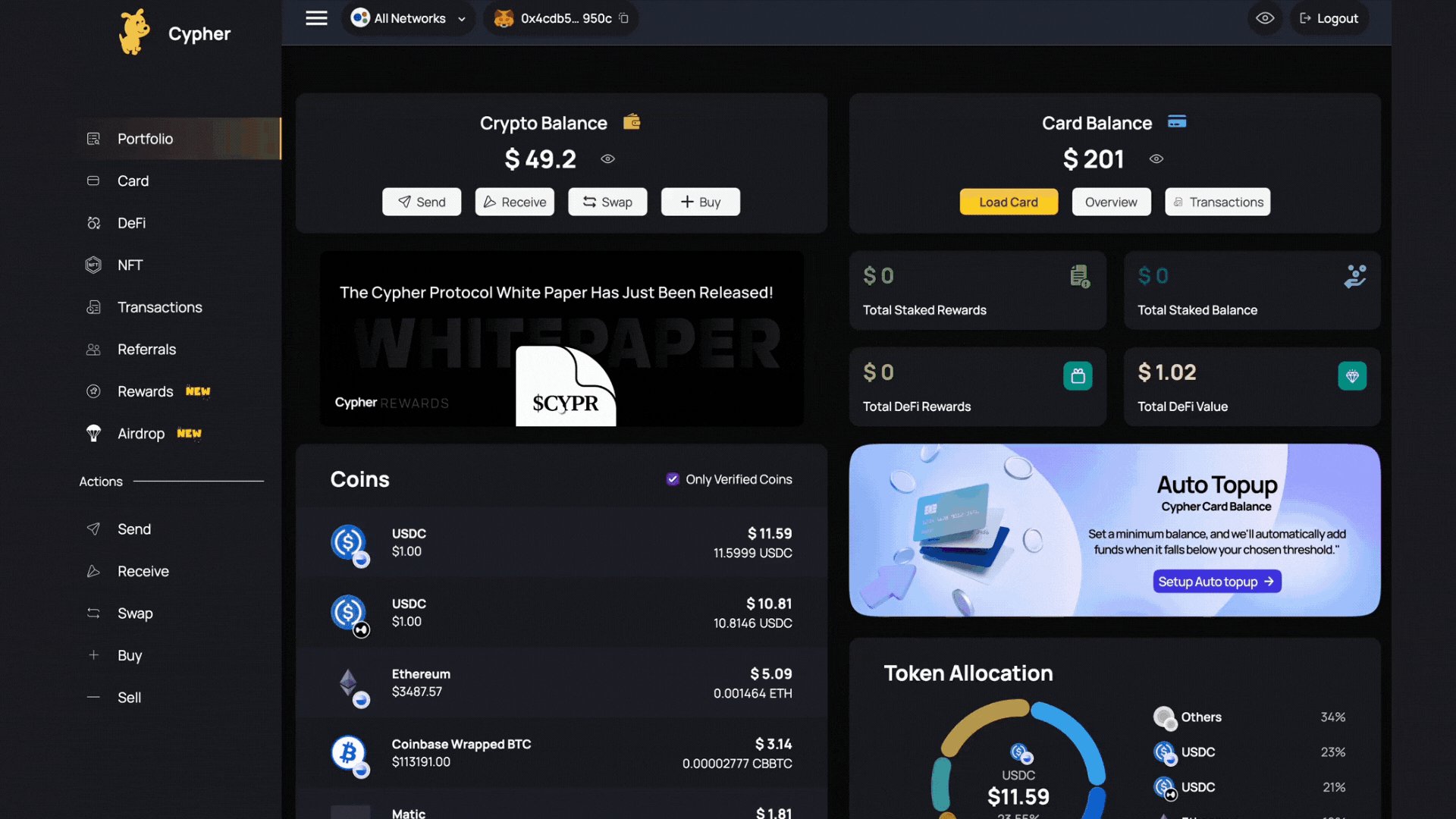Cypher non-custodial crypto card
