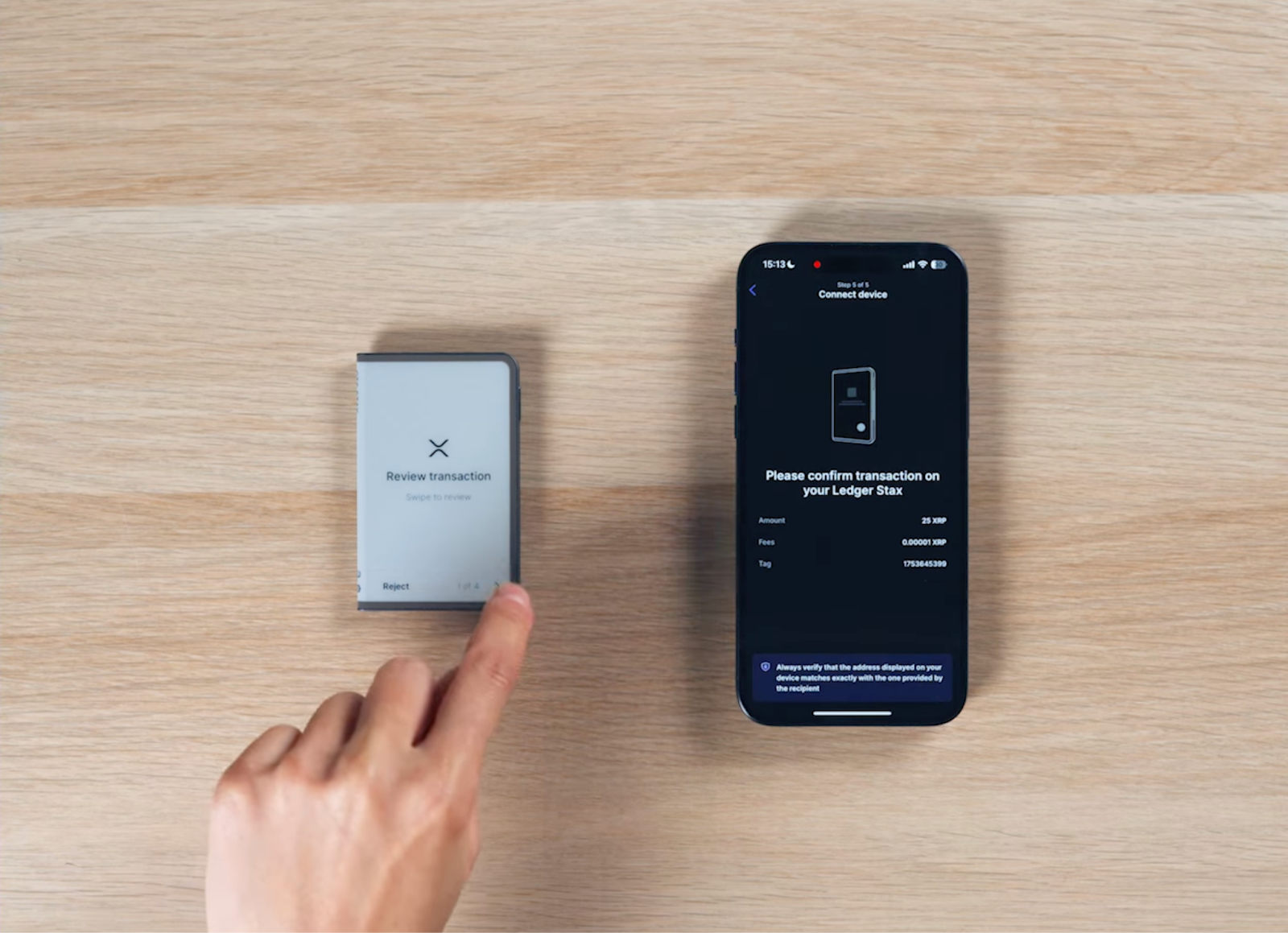 Ledger device confirming transaction