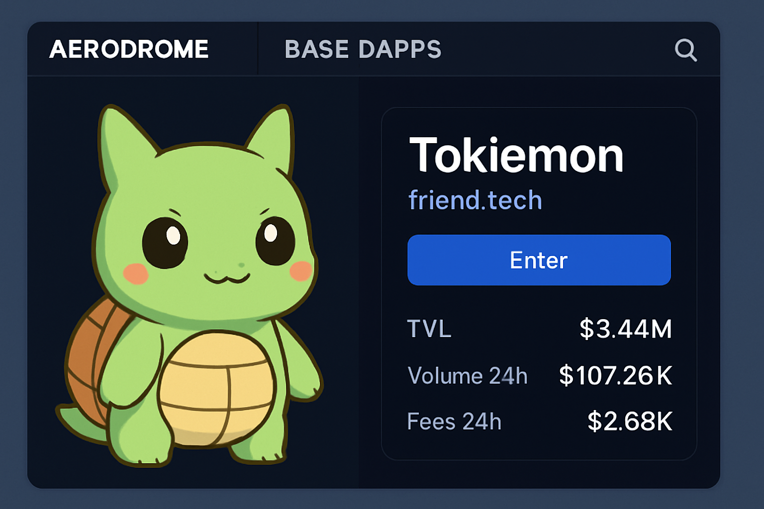 Tokiemon Friend.tech Aerodrome Base dApps screenshot