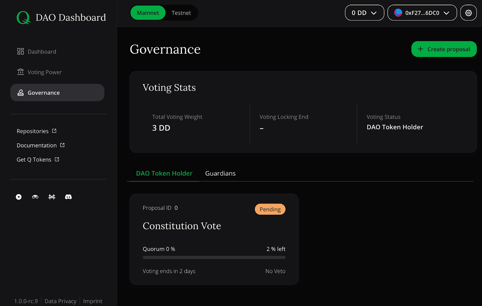 Towns DAO governance voting interface