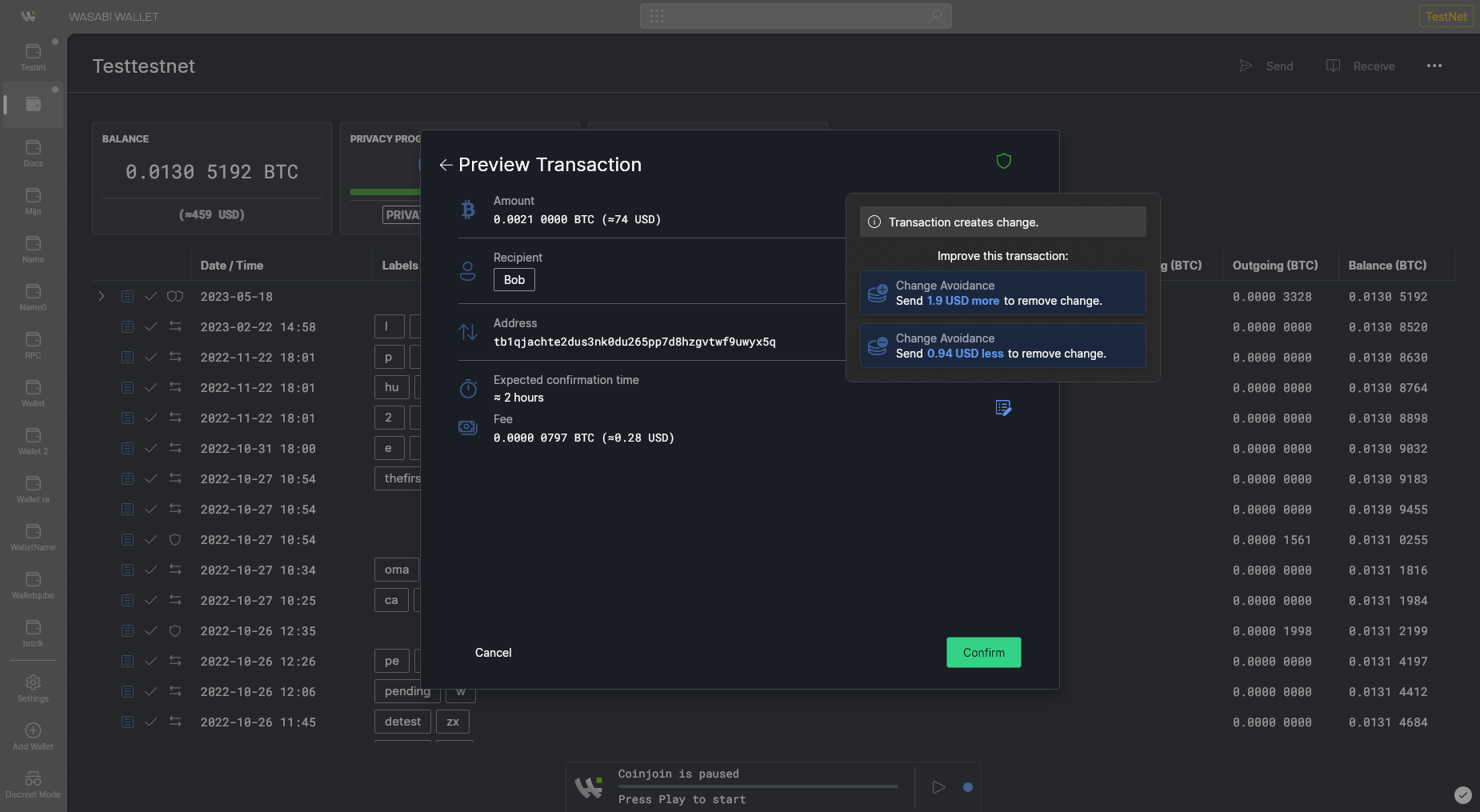 Wasabi wallet Samourai wallet Electrum wallet interface