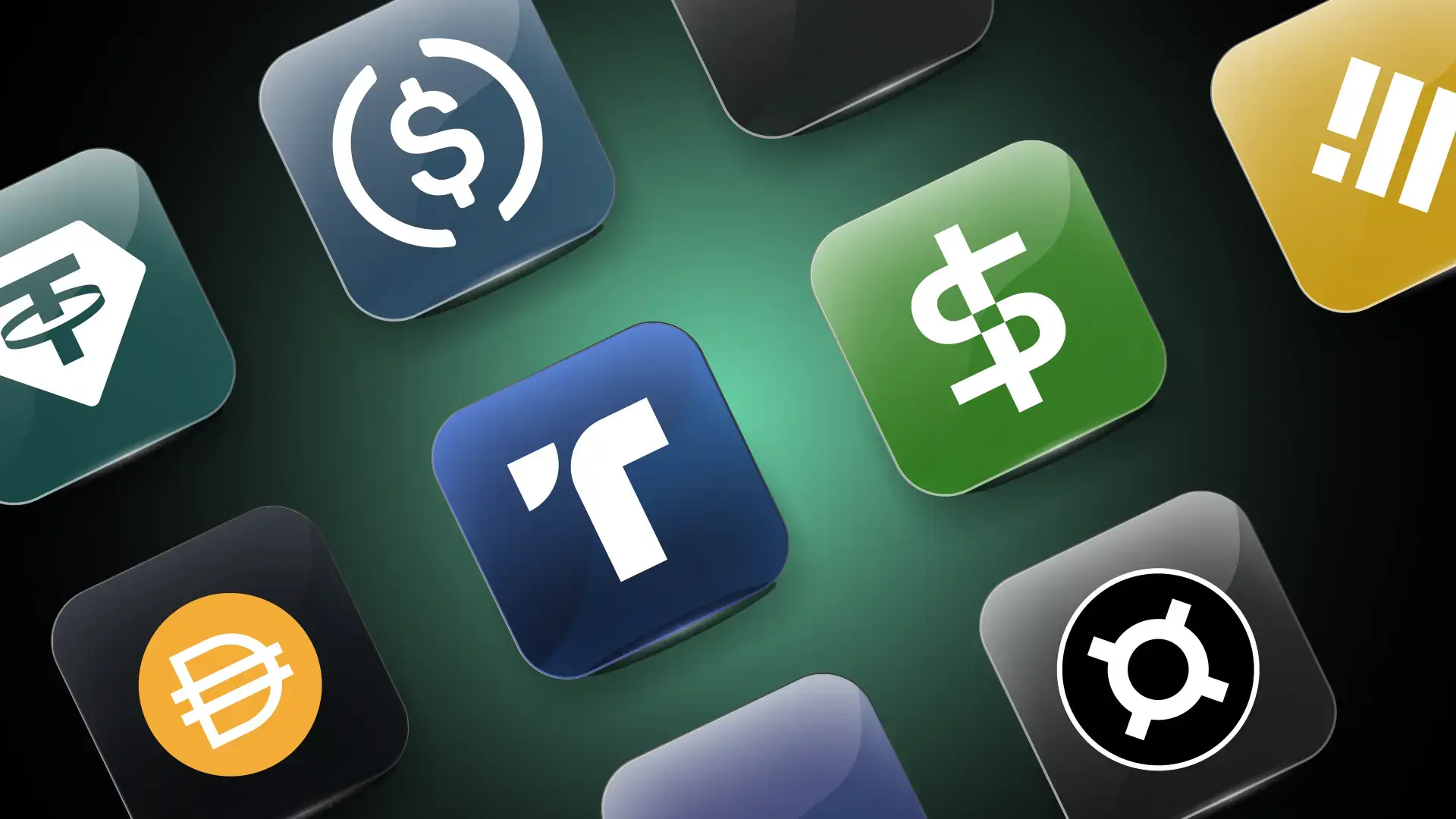 USDC USDT DAI stablecoins icons