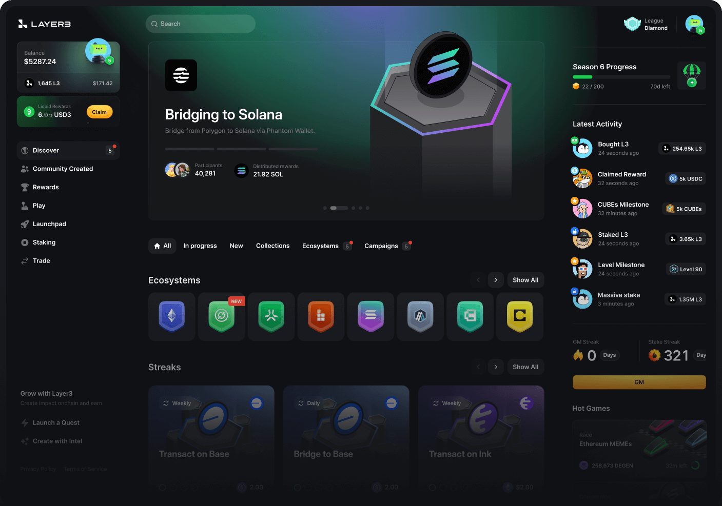 Galxe or Layer3 Base quests interface
