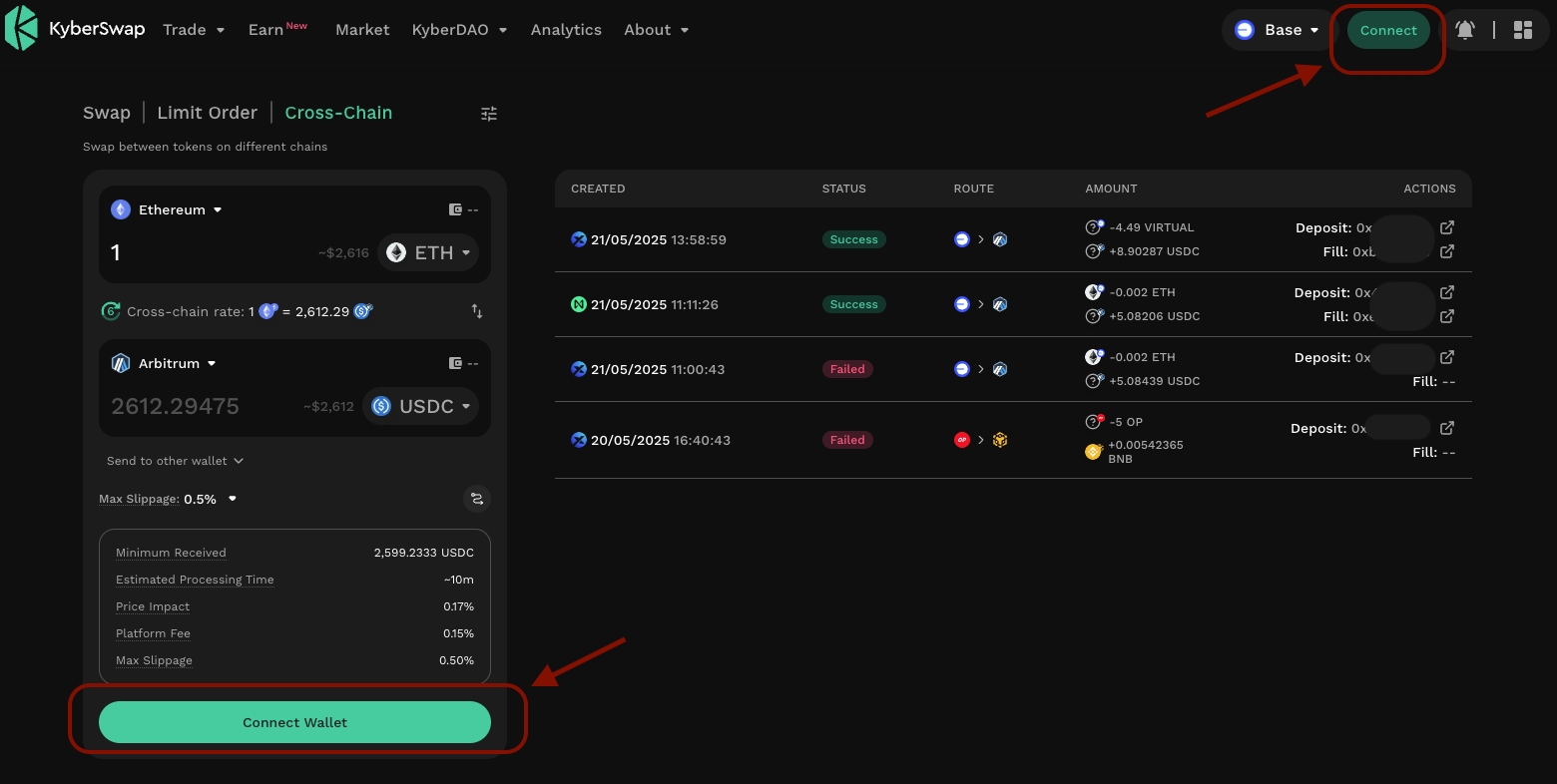 Unified wallet cross-chain swap feature