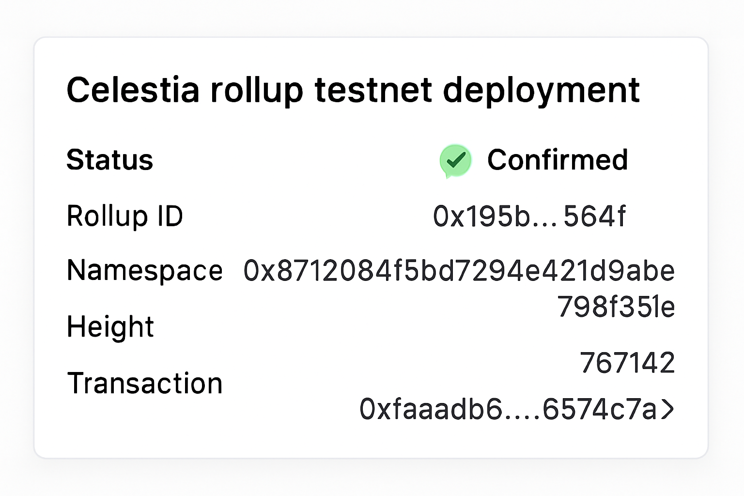Celestia rollup testnet deployment screenshot