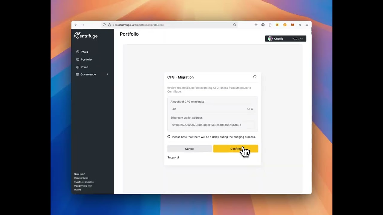Centrifuge DeFi lending platform screenshot