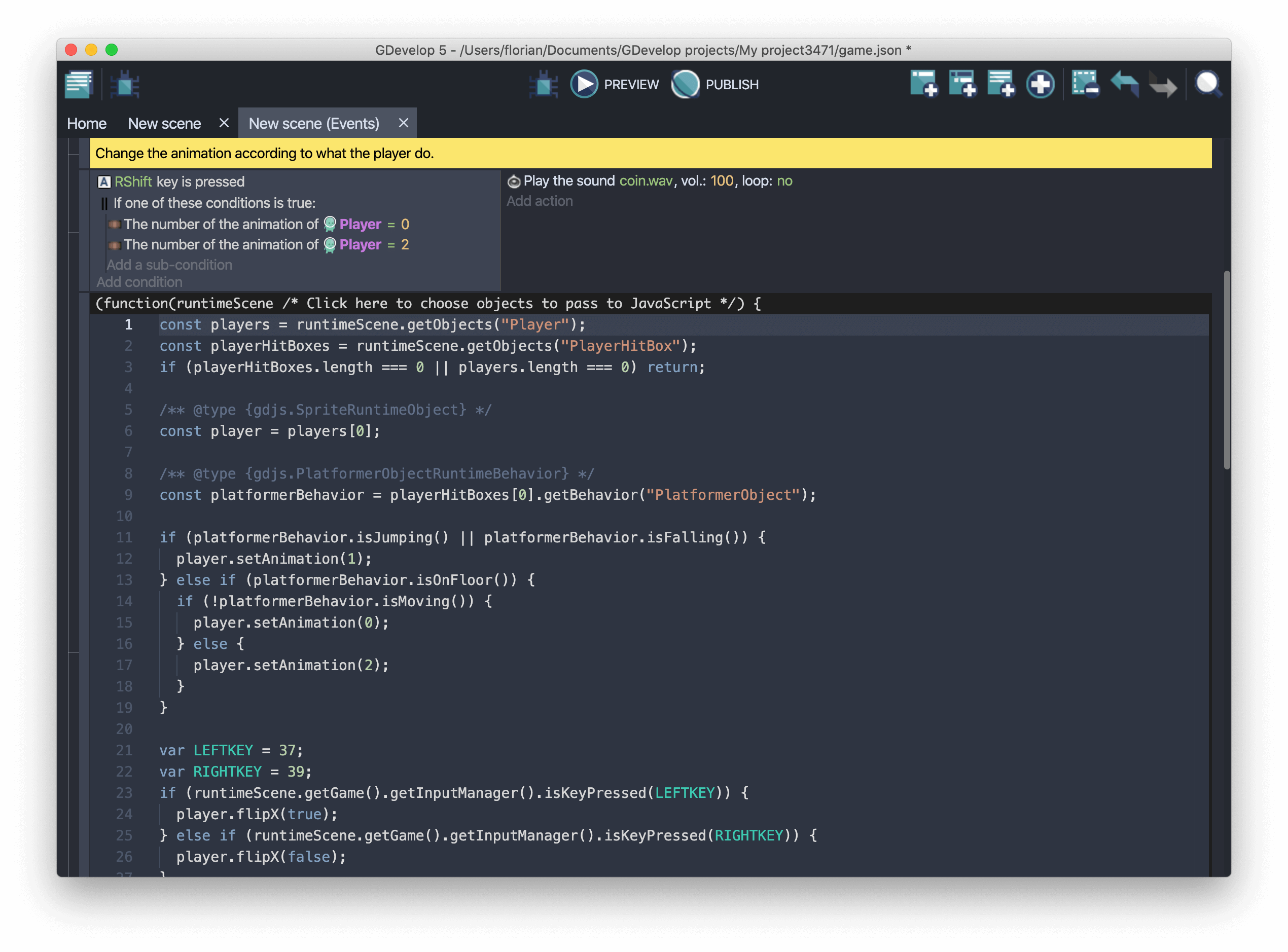 GDevelop game engine editor screenshot