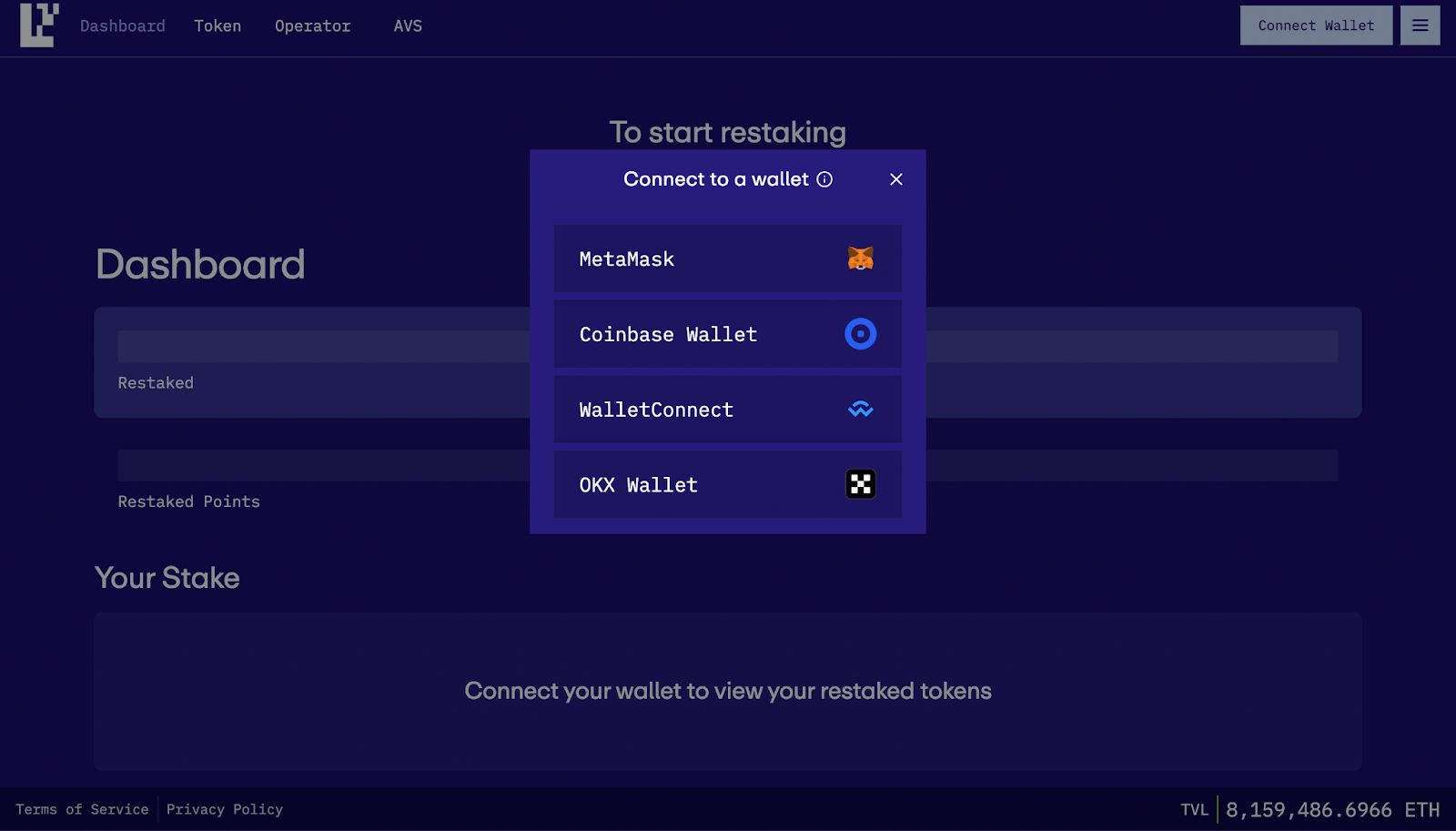 Depositing ETH into EigenLayer smart contract interface