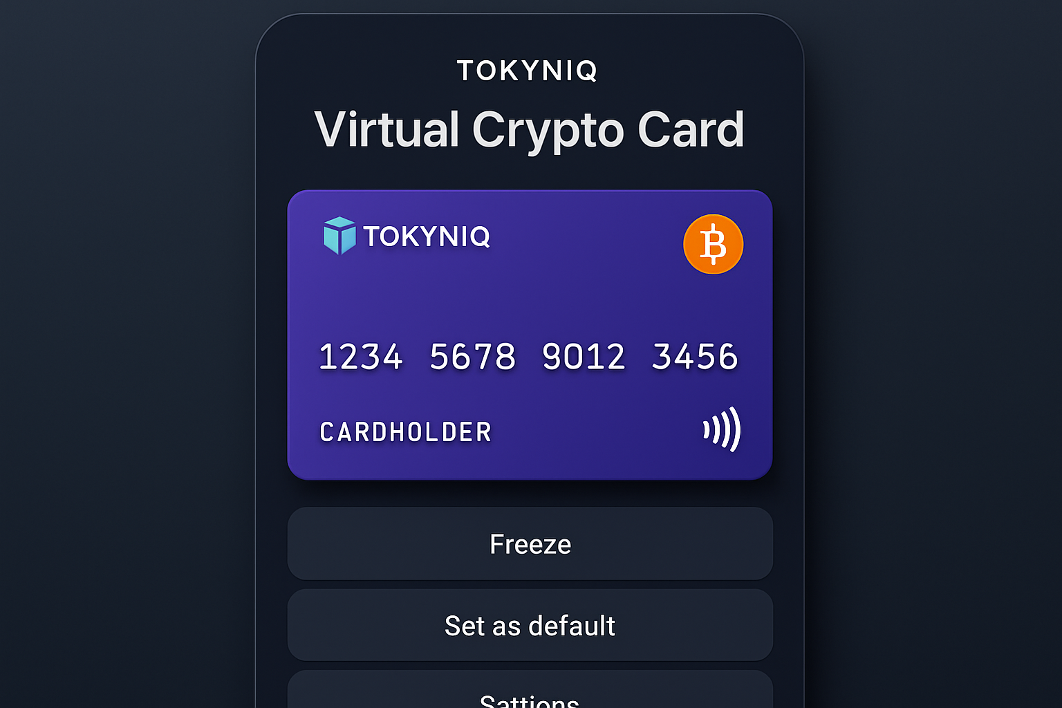 Tokyniq virtual crypto card interface screenshot