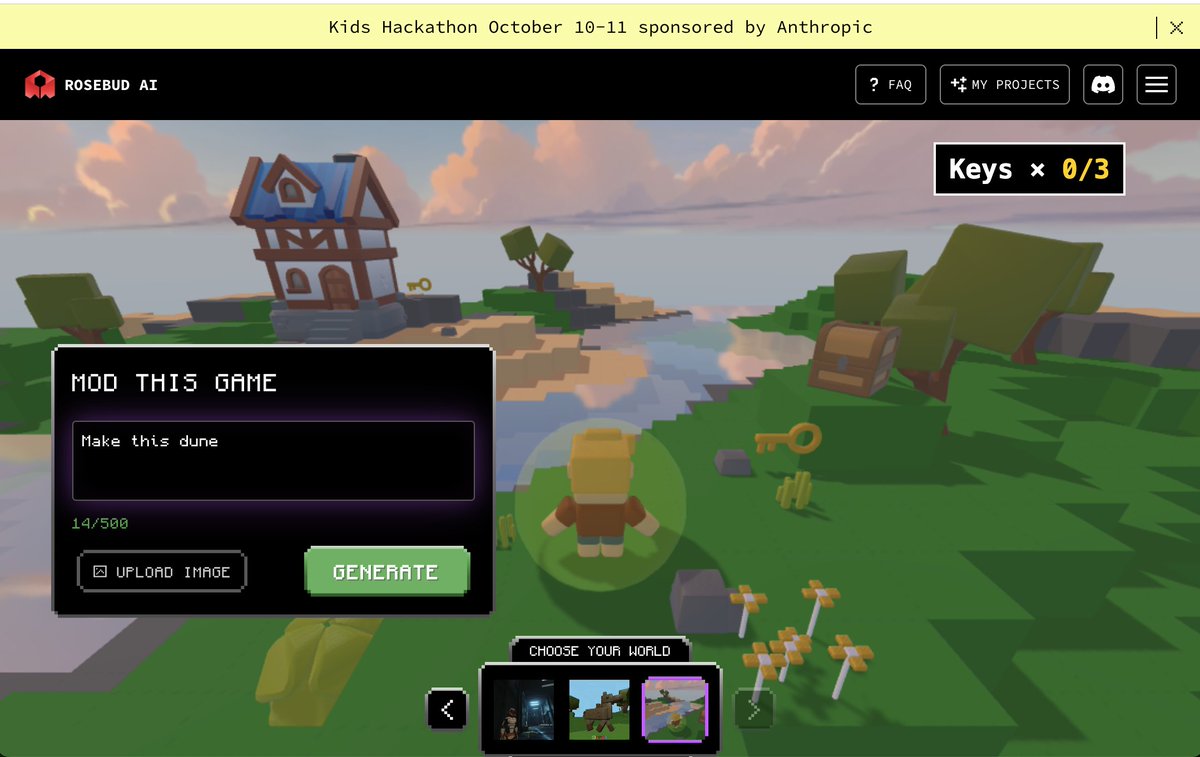Rosebud AI game creation platform screenshot
