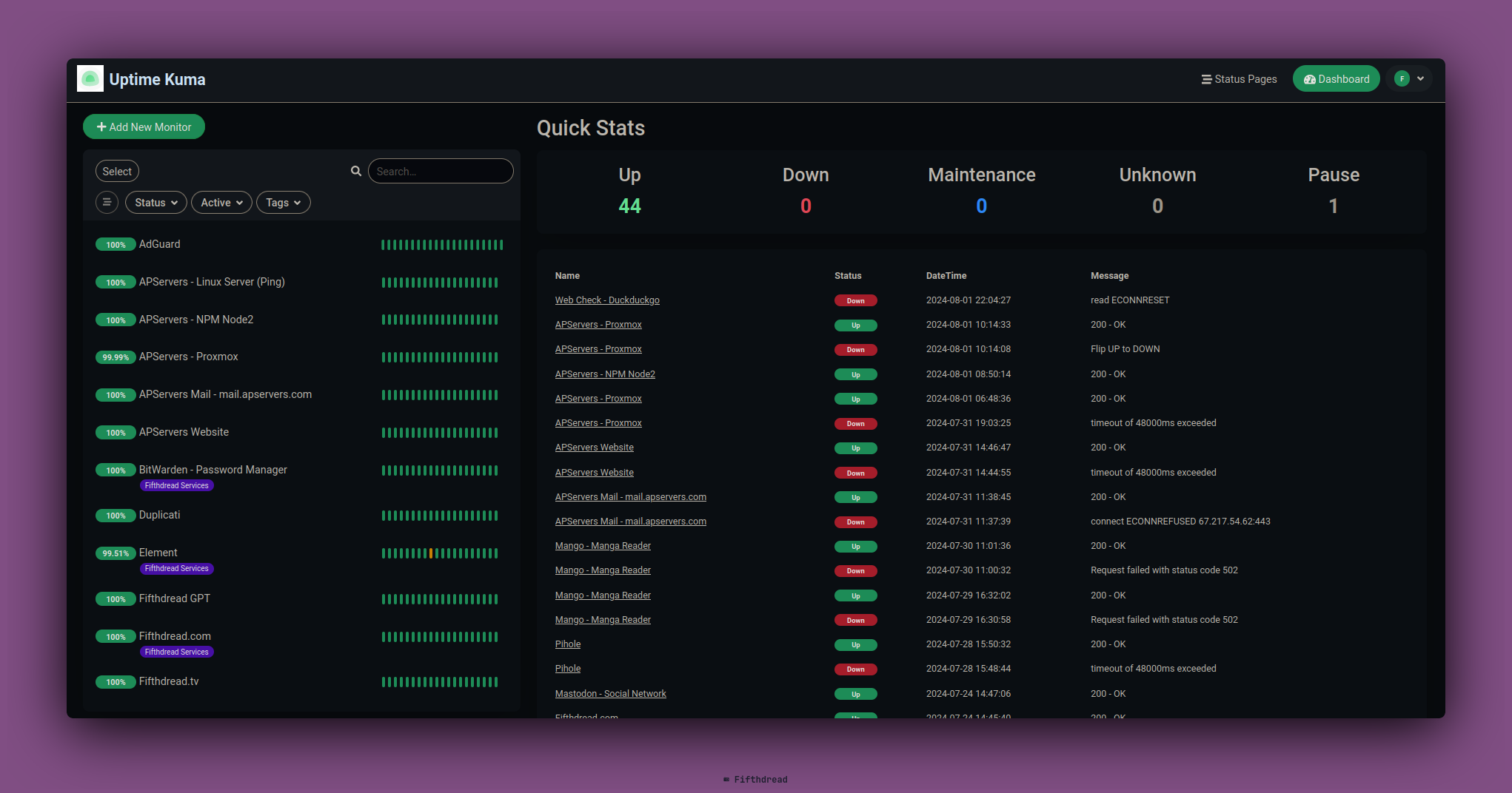 GPU server uptime dashboard