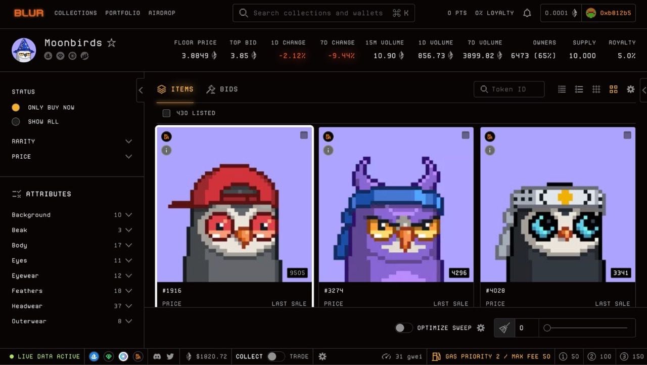 Blur NFT marketplace gaming assets