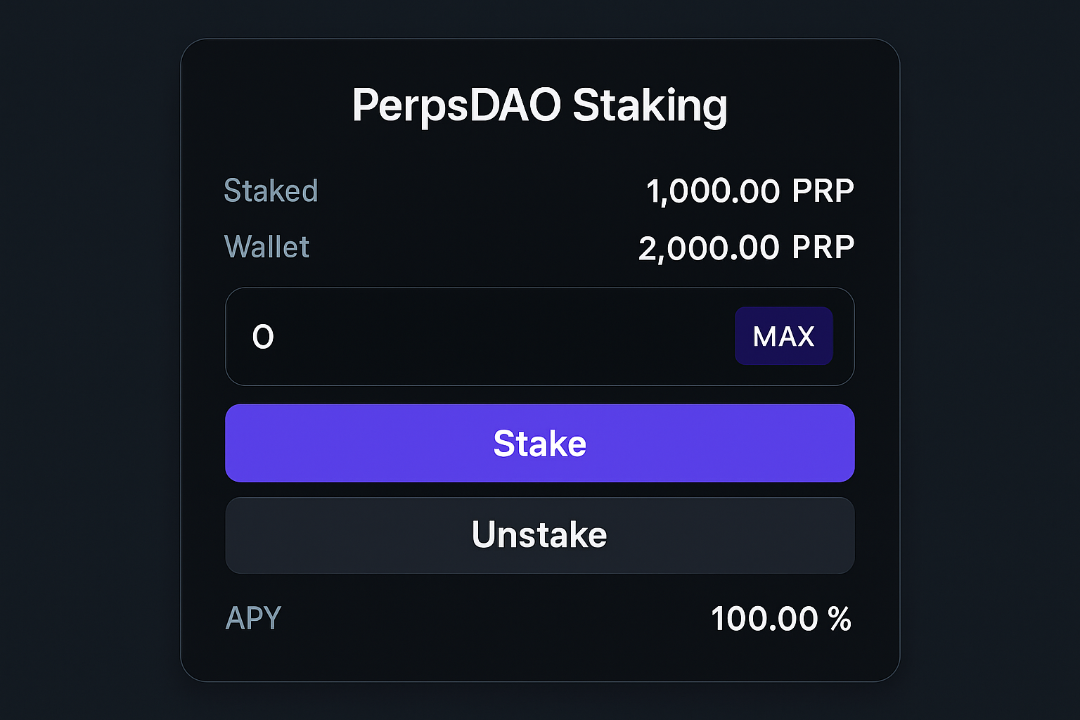 PerpsDAO staking interface screenshot