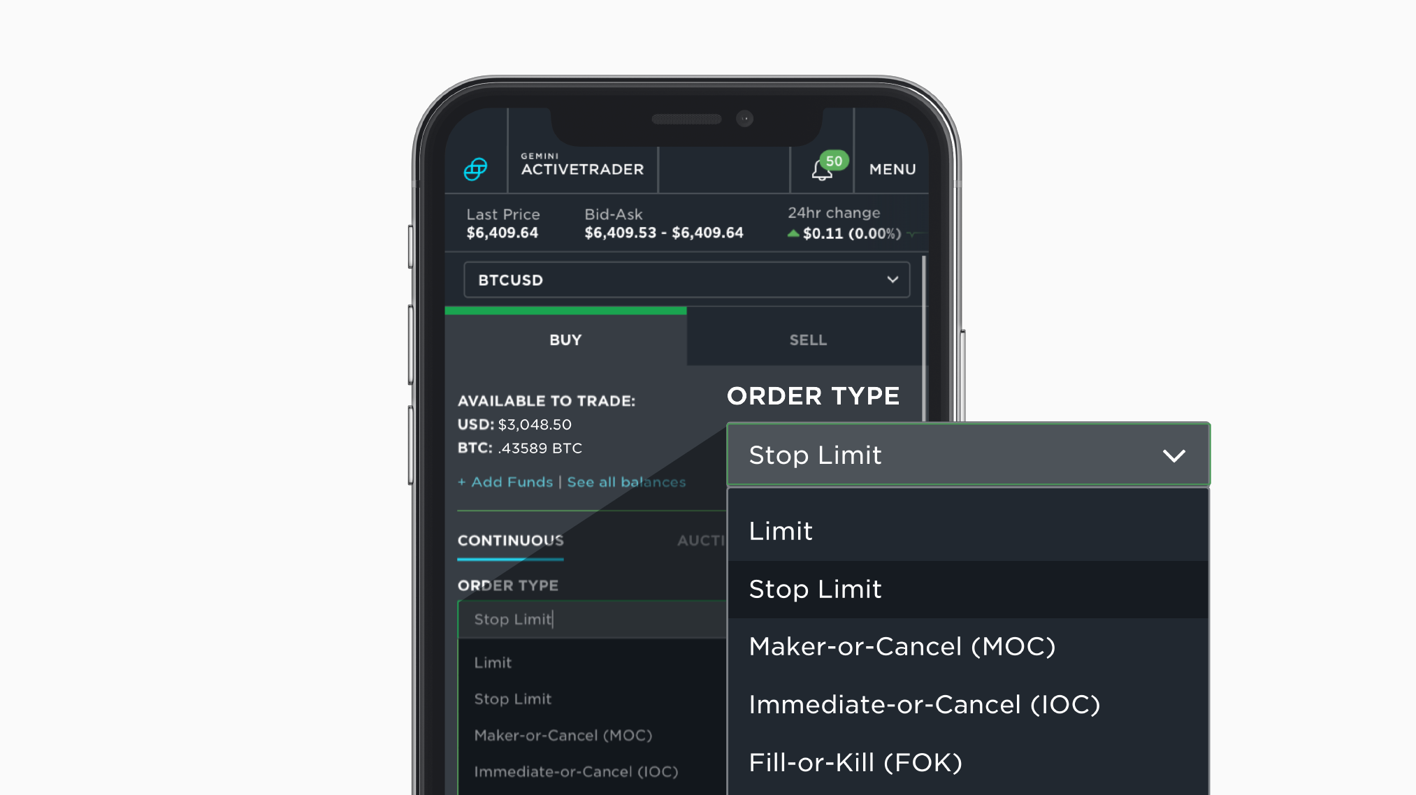 crypto stop-loss order interface