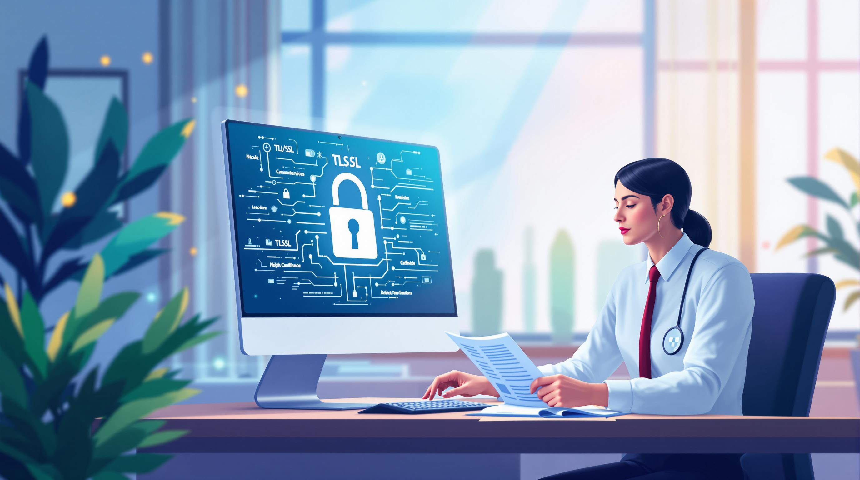 Business team reviewing cryptocurrency payroll compliance documents on laptops in a modern office setting