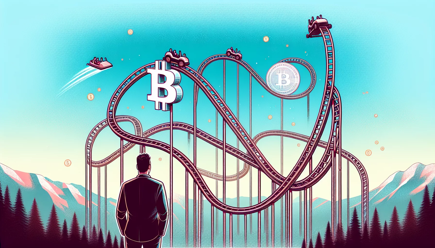 Conceptual image symbolizing Bitcoin's historical recoveries after major price dips, featuring a golden Bitcoin rising amidst digital market graphics and investor optimism