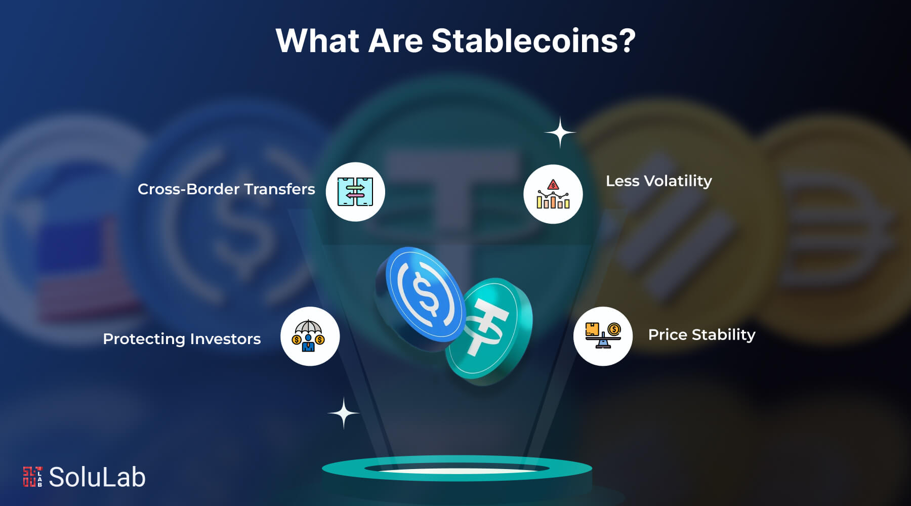 Conceptual image of stablecoin depeg risk showing digital coins and market volatility, representing USDe's price drop on Binance and protocol vulnerabilities