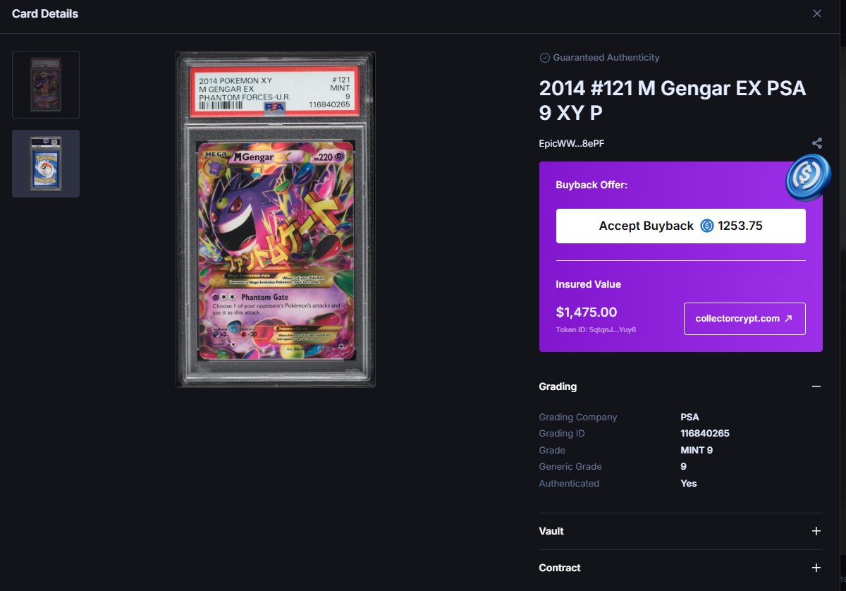 Close-up of a graded Charizard Pokémon card being scanned and tokenized on a Solana blockchain app, showcasing digital transformation of collectibles.