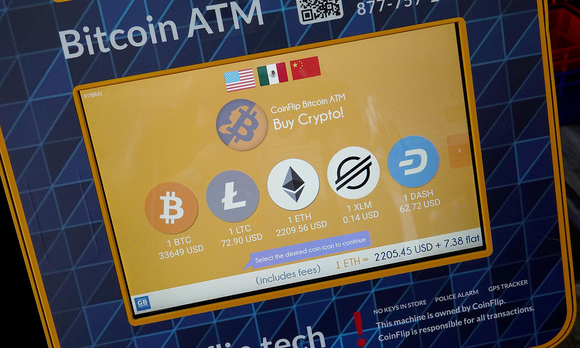 Close-up of a modern Bitcoin ATM displaying security features and scam warning messages on the screen, illustrating new regulatory safeguards for crypto beginners.