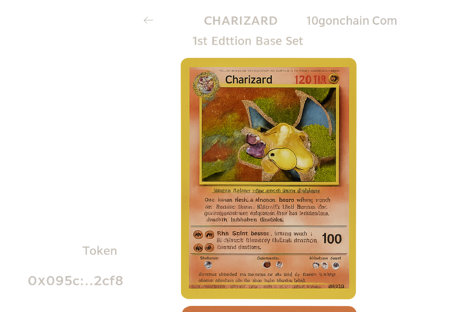 Tokenized Charizard 1st Edition Base Set card displayed in a digital wallet interface, representing top traded RWA collectible cards on tcgonchain.com in 2024