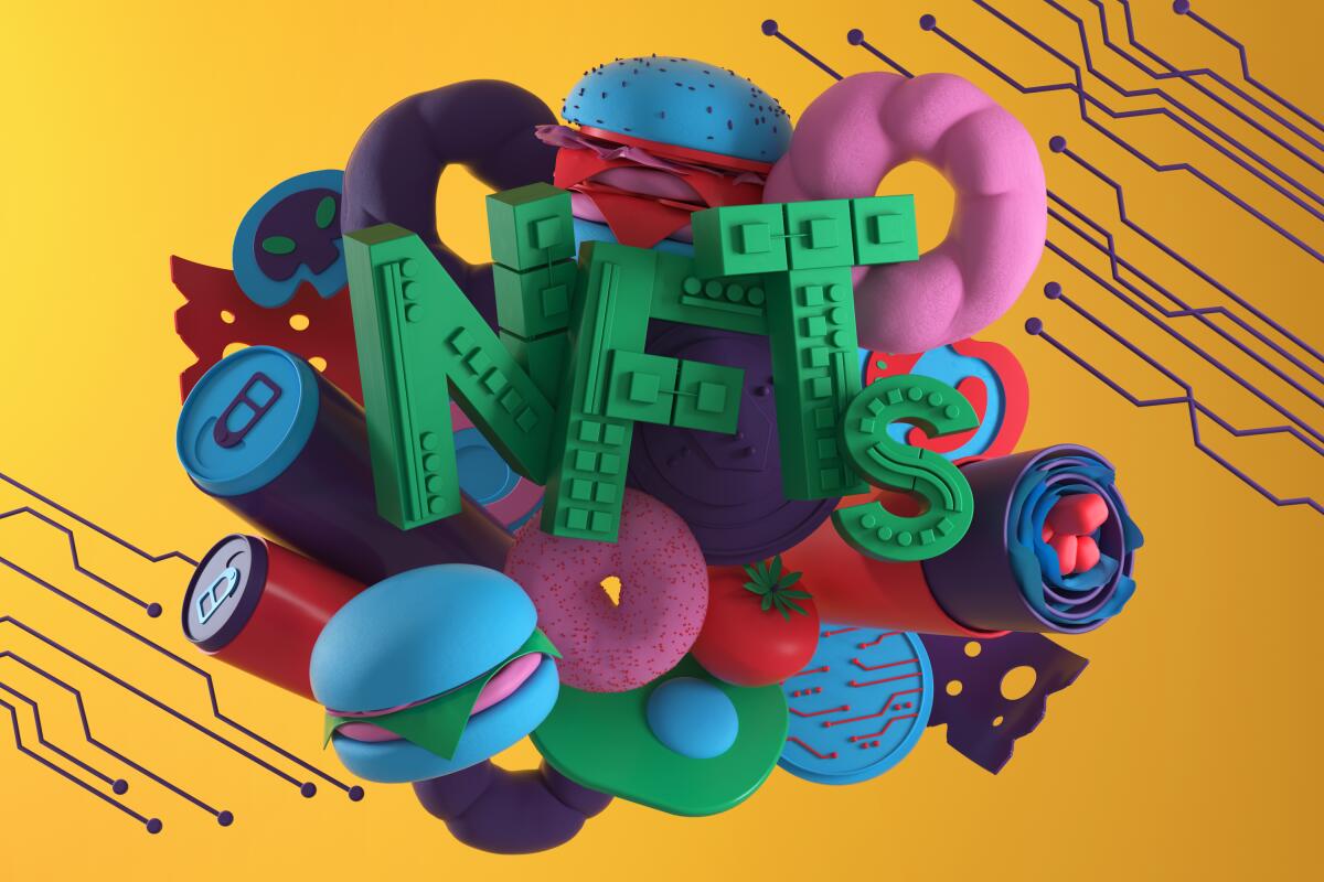 Collage of digital music notes, blockchain icons, and people exchanging tokens representing tokenized music royalties investment