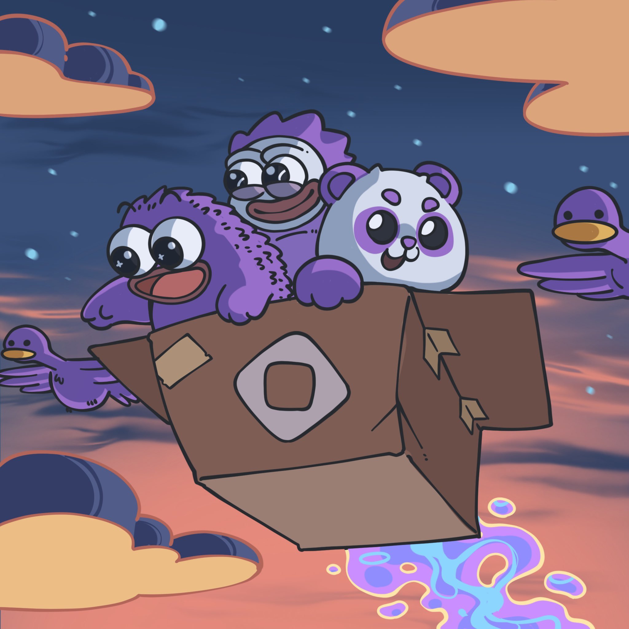 Colorful illustration of NFTs flowing through a zk rollup pipeline onto Ethereum with shrinking dollar signs, symbolizing reduced minting and trading fees.