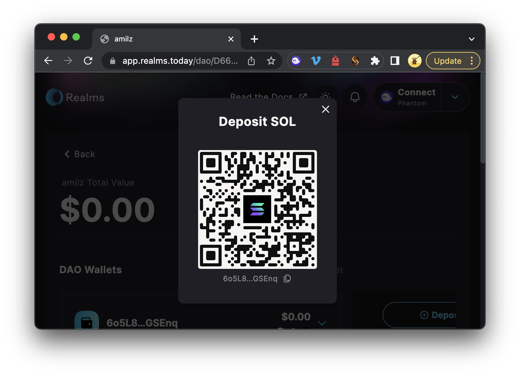 Realms Multisig dashboard displaying team voting and treasury management features for Solana DAOs