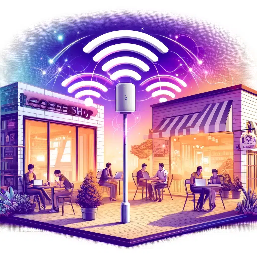 Dense cluster of Helium 5G hotspots installed on urban rooftops powering decentralized IoT networks
