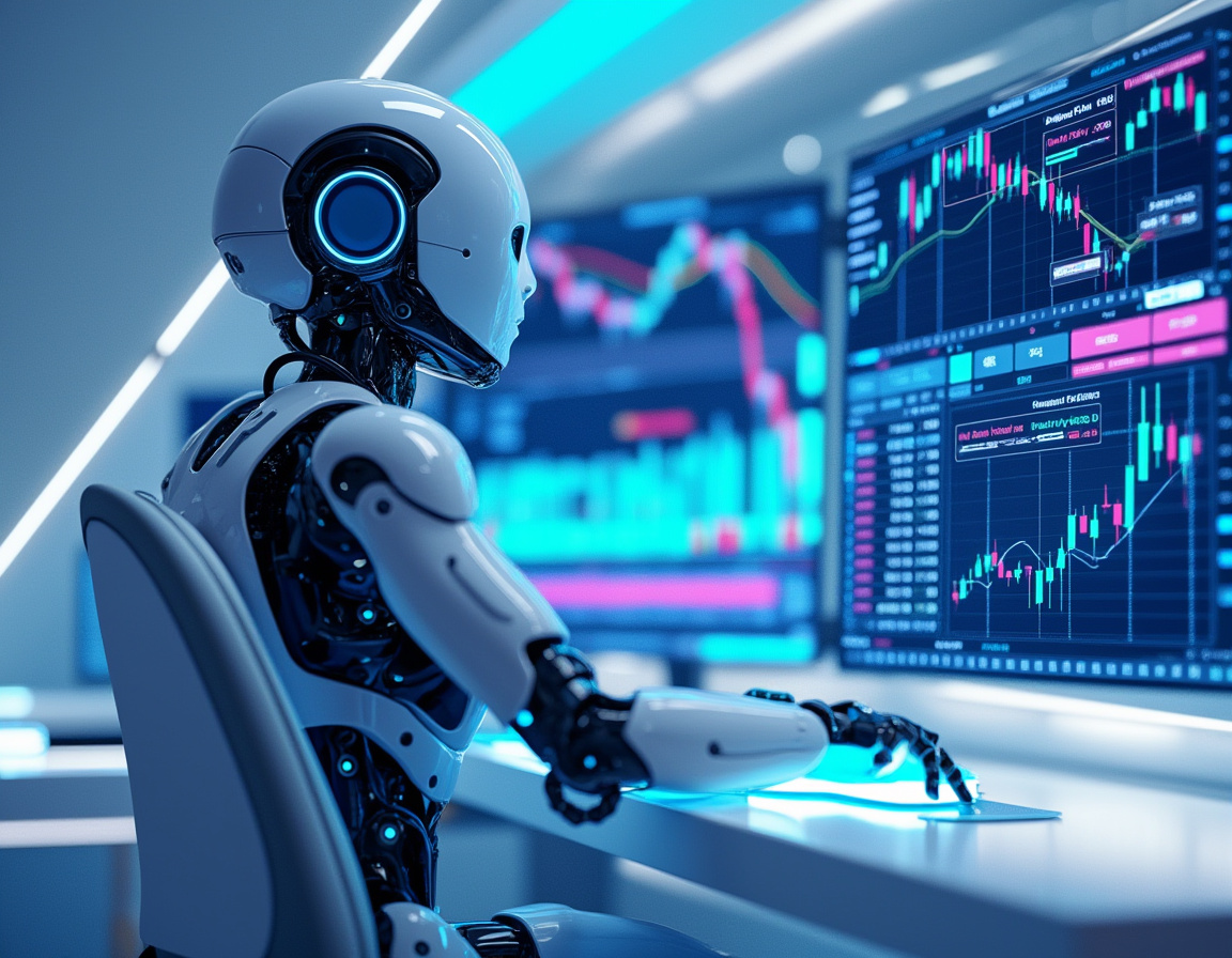 AI-powered crypto trading dashboard with bots analyzing Bitcoin and Ethereum markets in real time, digital interface, 2025 technology