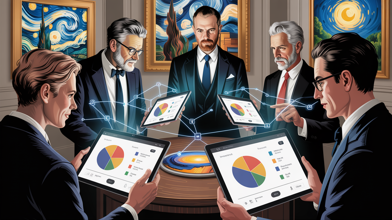 Digital illustration of diverse investors using smartphones to buy fractional real estate tokens in 2025