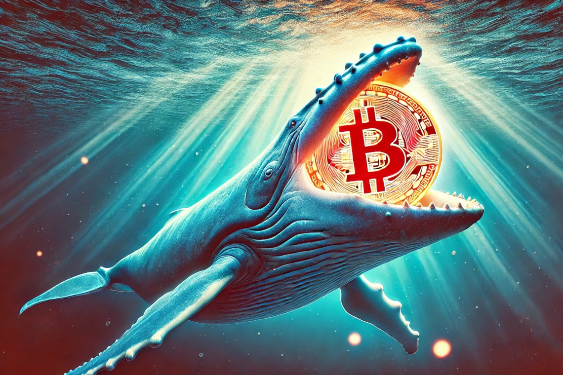 Conceptual image of Bitcoin whales accumulating during a dramatic market downturn, symbolizing large investors buying amidst a sharp price drop in 2025.